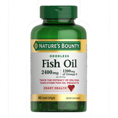 Amazon same product Nature's Bounty Odorless Fish Oil, 1200mg Omega-3 per Serving Including EPA & DHA, Supports Heart Health, Purified to Eliminate Mercury, Coated Softgels, Gluten Free, No Shellfish, 90 Ct