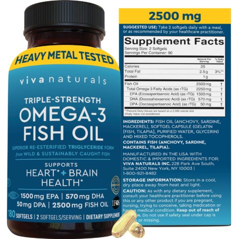 Amazon same product Triple Strength Omega-3 Fish Oil Supplement for Women and Men – 2500 mg High-Potency, Easy-to-Absorb Re-esterified Triglyceride Form, Pescatarian-Friendly DPA EPA DHA Omega-3 Supplement